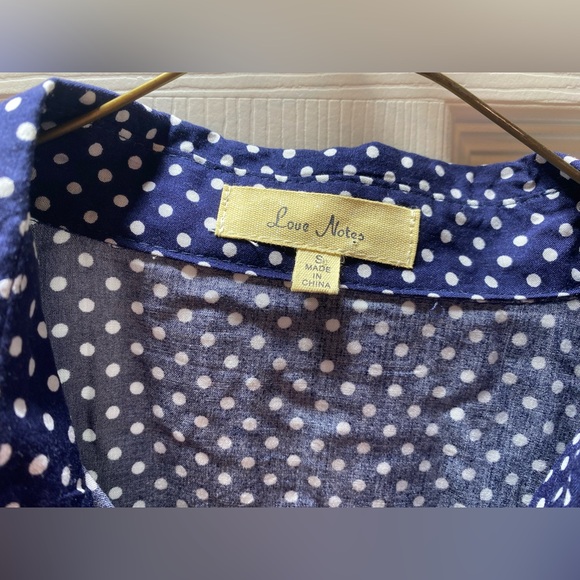 Love Notes | Navy Polka Dot long Sleeve Button Down Shirt - Picture 2 of 4
